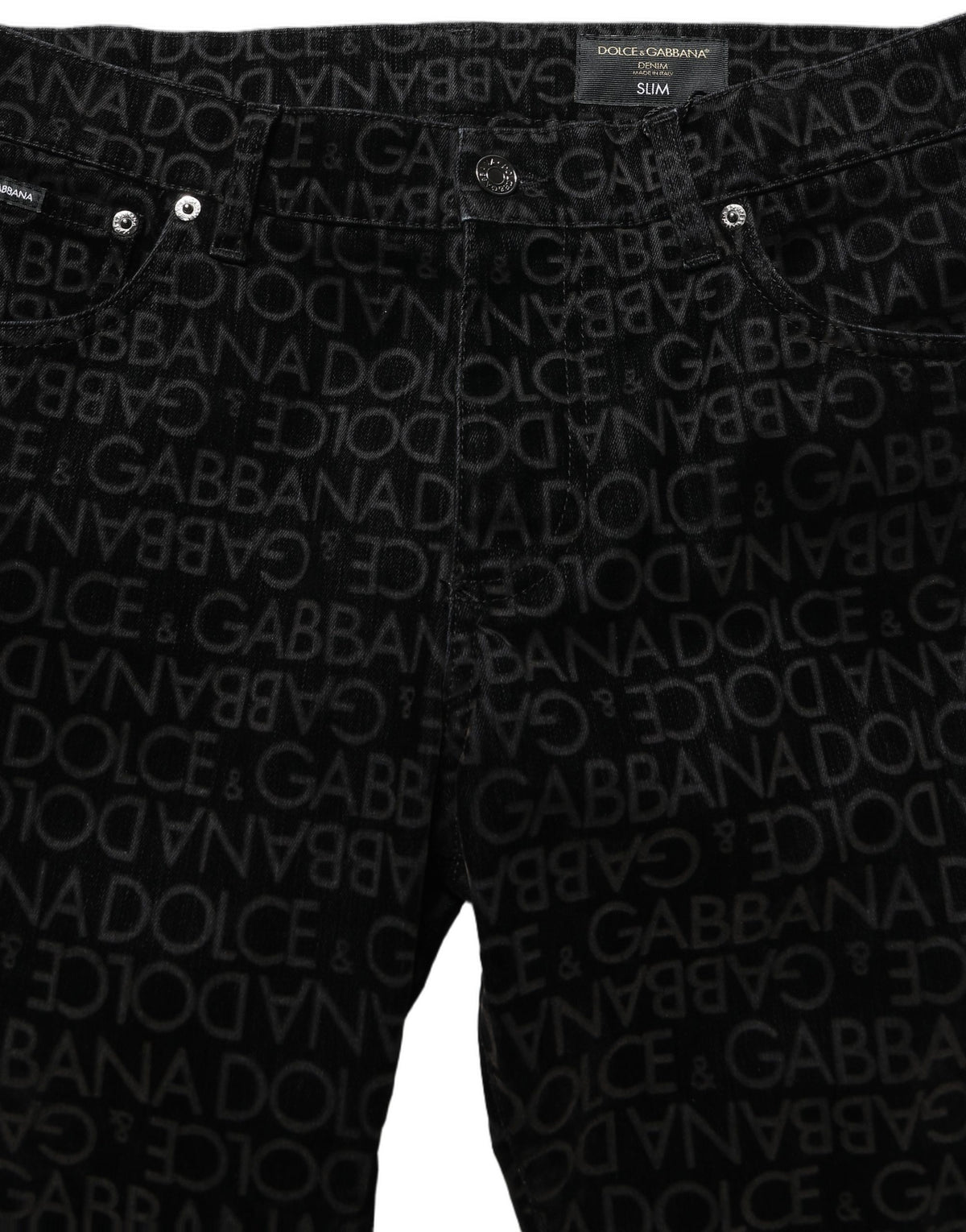Dolce & Gabbana Black Logo Monogram Cotton Slim Denim Jeans