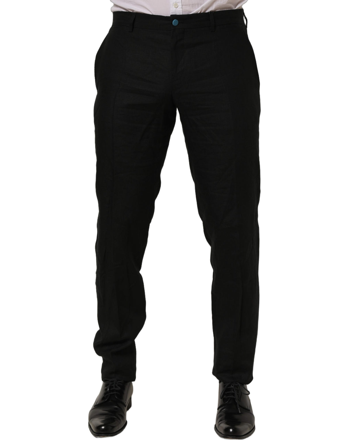 Dolce & Gabbana Black Linen Skinny Leg Dress Trouser Pants