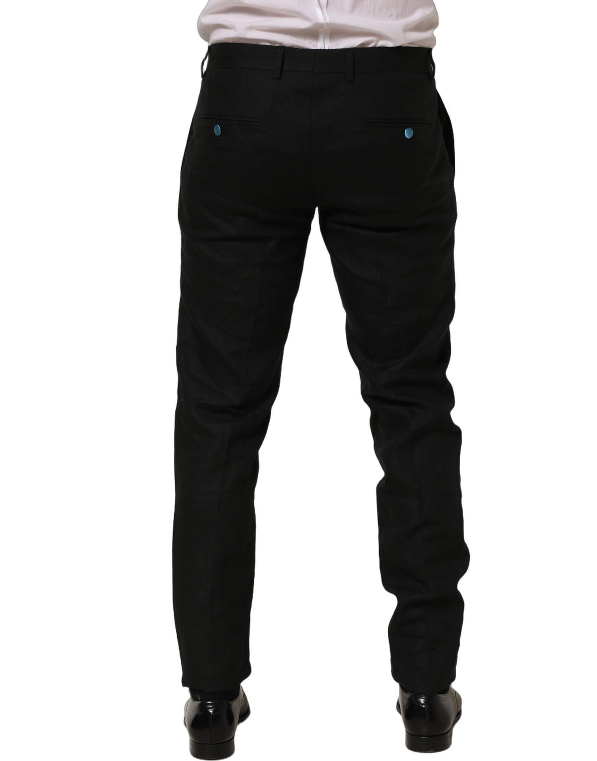 Dolce & Gabbana Black Linen Skinny Leg Dress Trouser Pants