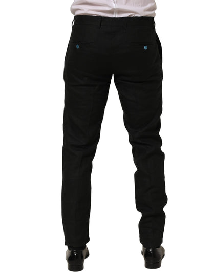Dolce & Gabbana Black Linen Skinny Leg Dress Trouser Pants