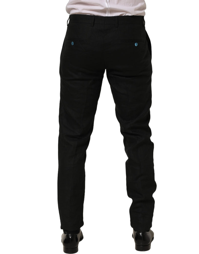 Dolce & Gabbana Black Linen Skinny Leg Dress Trouser Pants