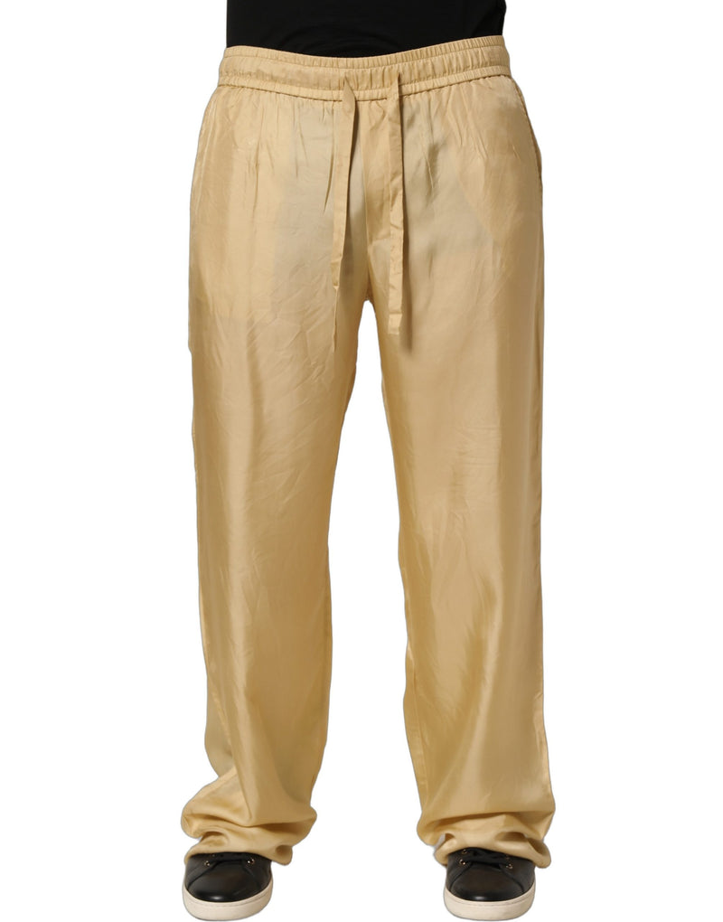 Dolce & Gabbana Yellow Straight Silk Mid Waist Chino Trouser Pants