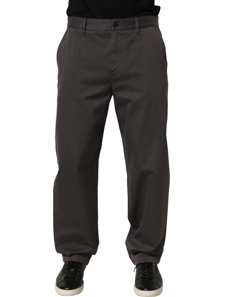 Dolce & Gabbana Dark Gray Cotton Straight Chino Trouser Pants