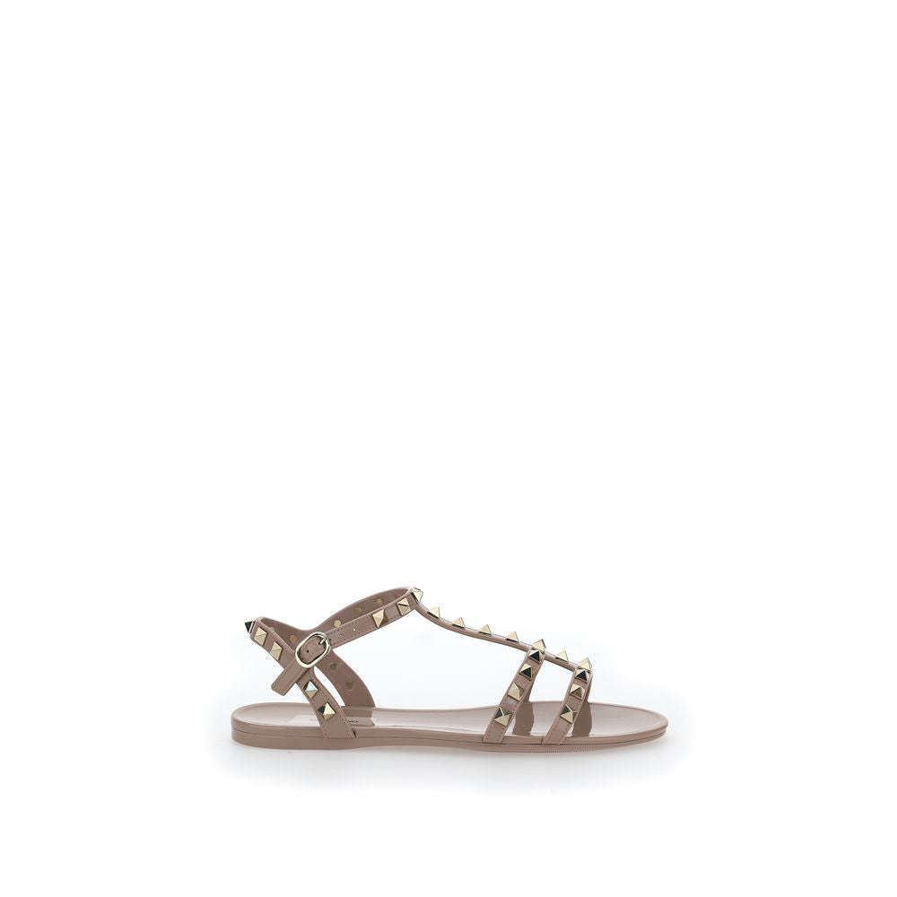 Valentino Garavani Rockstud Beige Rubber Flat Sandals