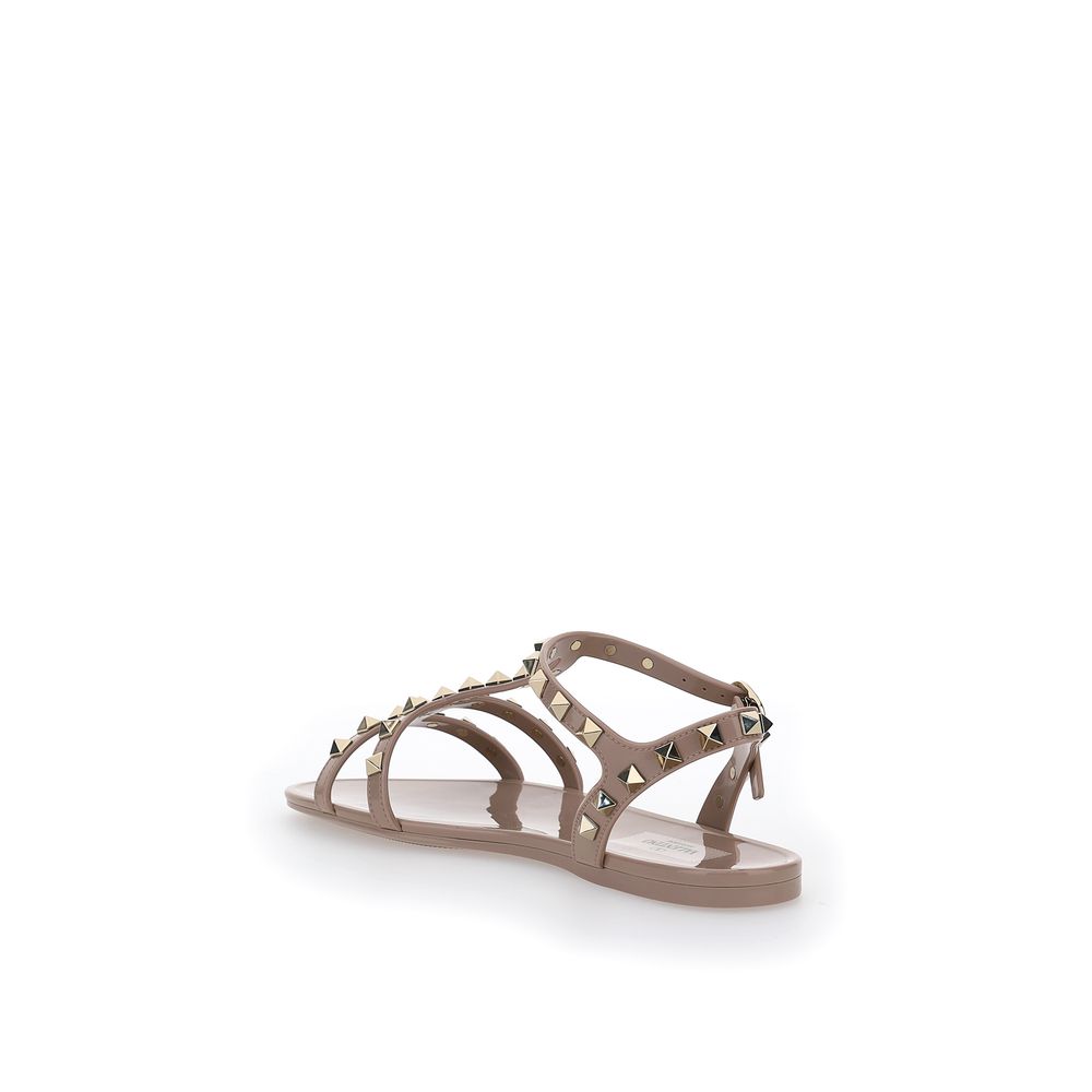 Valentino Garavani Rockstud Beige Rubber Flat Sandals