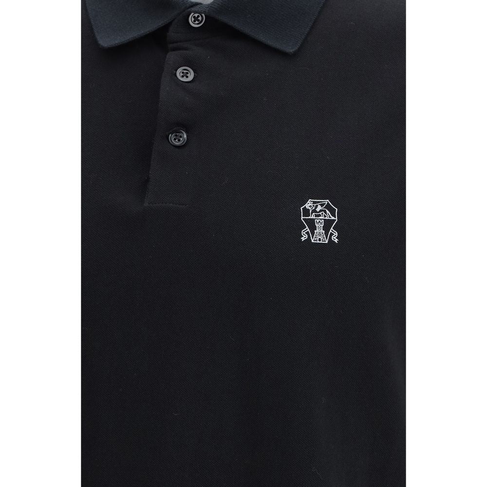 Brunello Cucinelli Black Cotton Polo Shirt for Men
