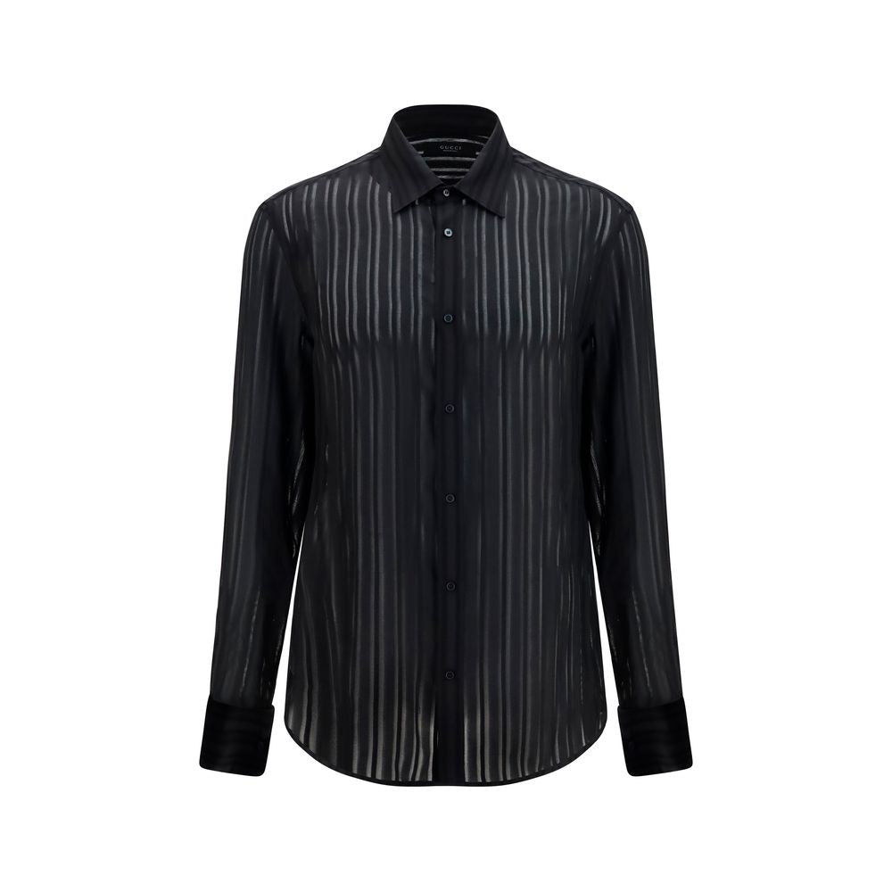 Gucci Black Silk Dress Shirt - Striped Design for Men