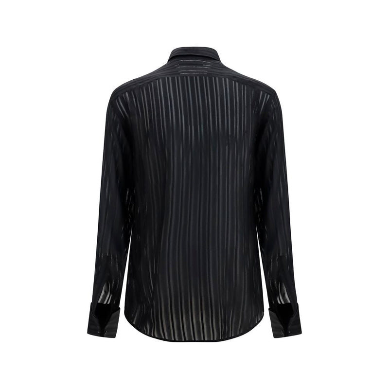 Gucci Black Silk Dress Shirt - Striped Design for Men