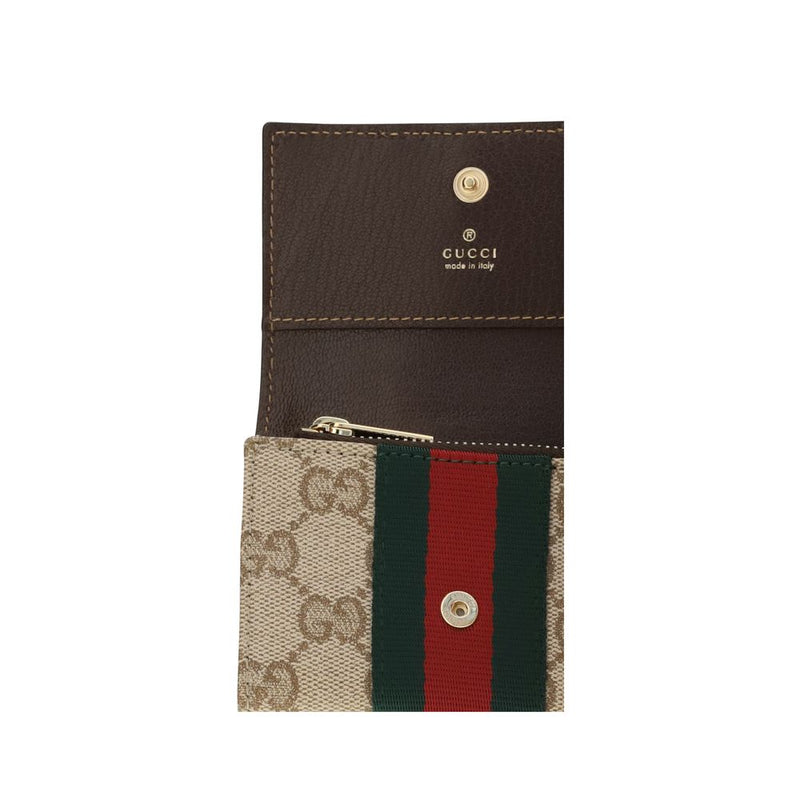Gucci Beige Cotton Wallet - Web Bi-Fold Card Holder