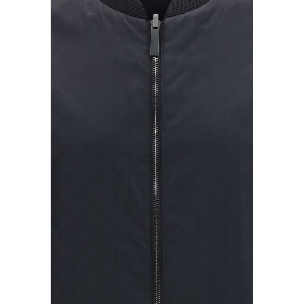 Gucci Black Polyamide Bomber Jacket - Reversible Design