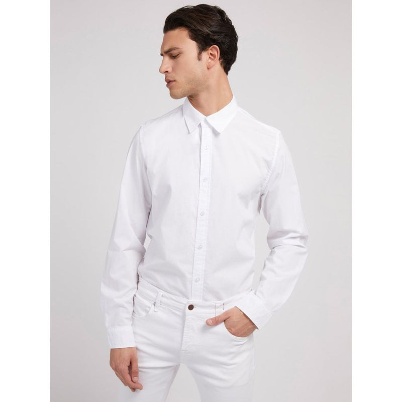 Guess Jeans Pure White Cotton Dress Shirt for Men