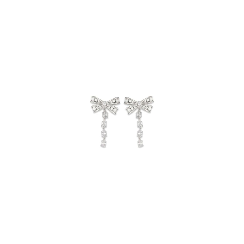 Self-Portrait Silver Brass Earrings with Crystal Bow Design