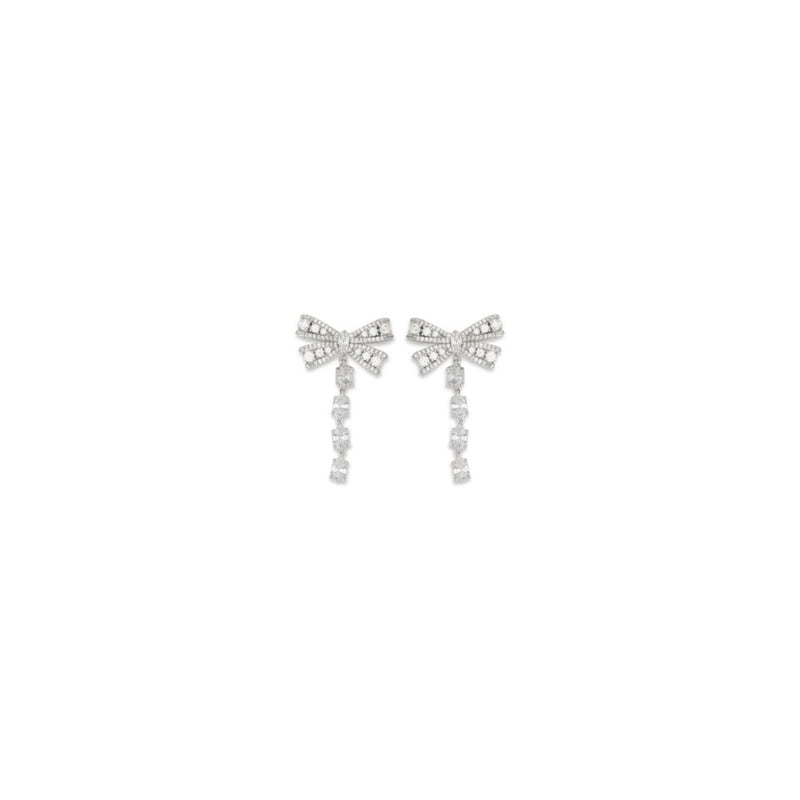 Self-Portrait Silver Brass Earrings with Crystal Bow Design