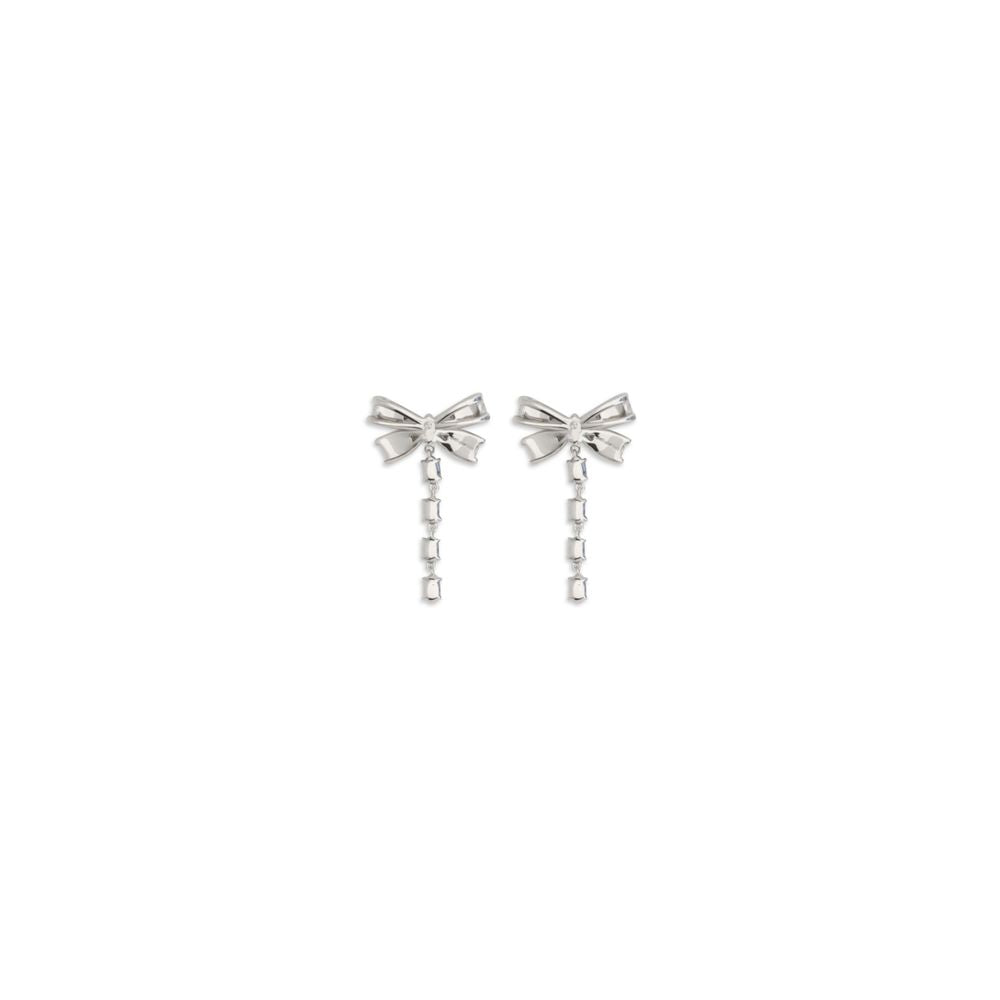 Self-Portrait Silver Brass Earrings with Crystal Bow Design