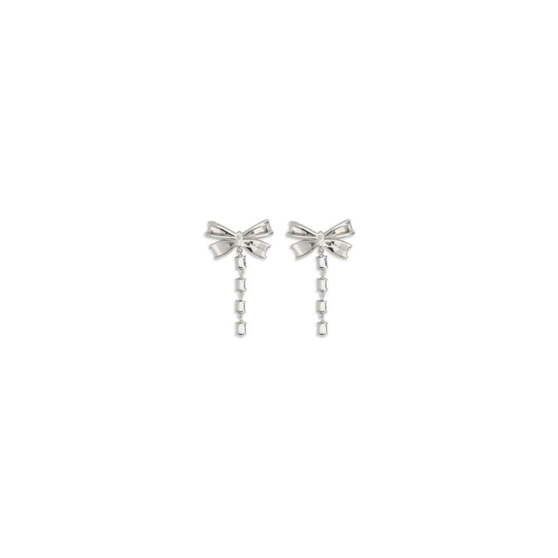Self-Portrait Silver Brass Earrings with Crystal Bow Design