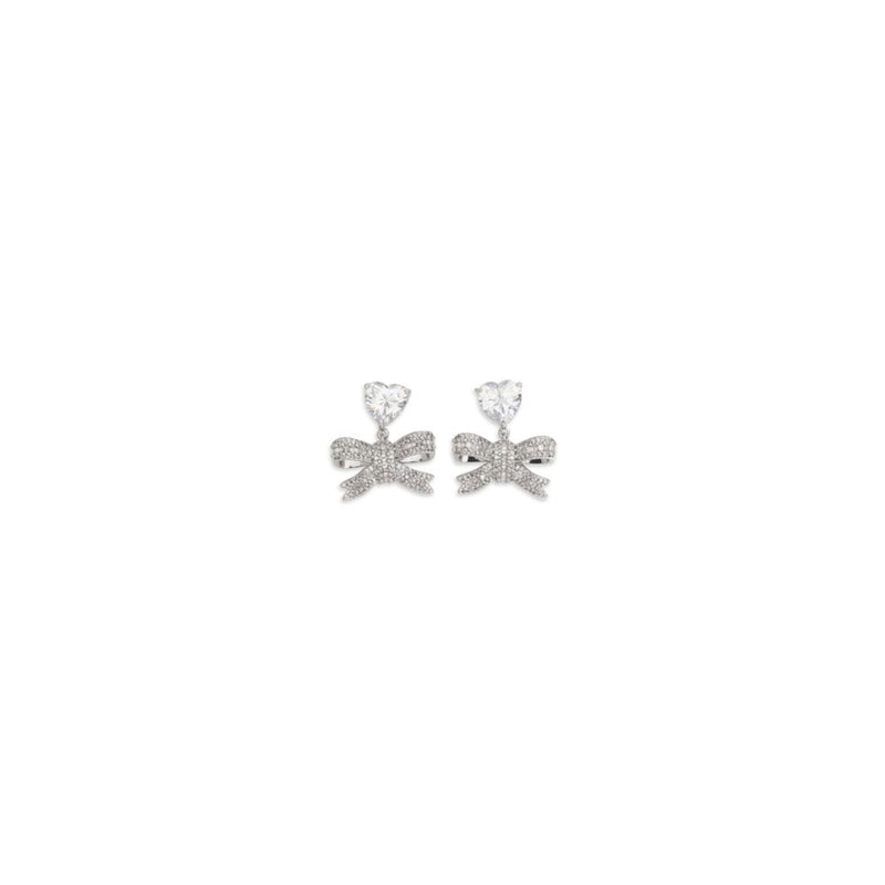 Self-Portrait Silver Brass Heart-Shaped Crystal Bow Drop Earrings