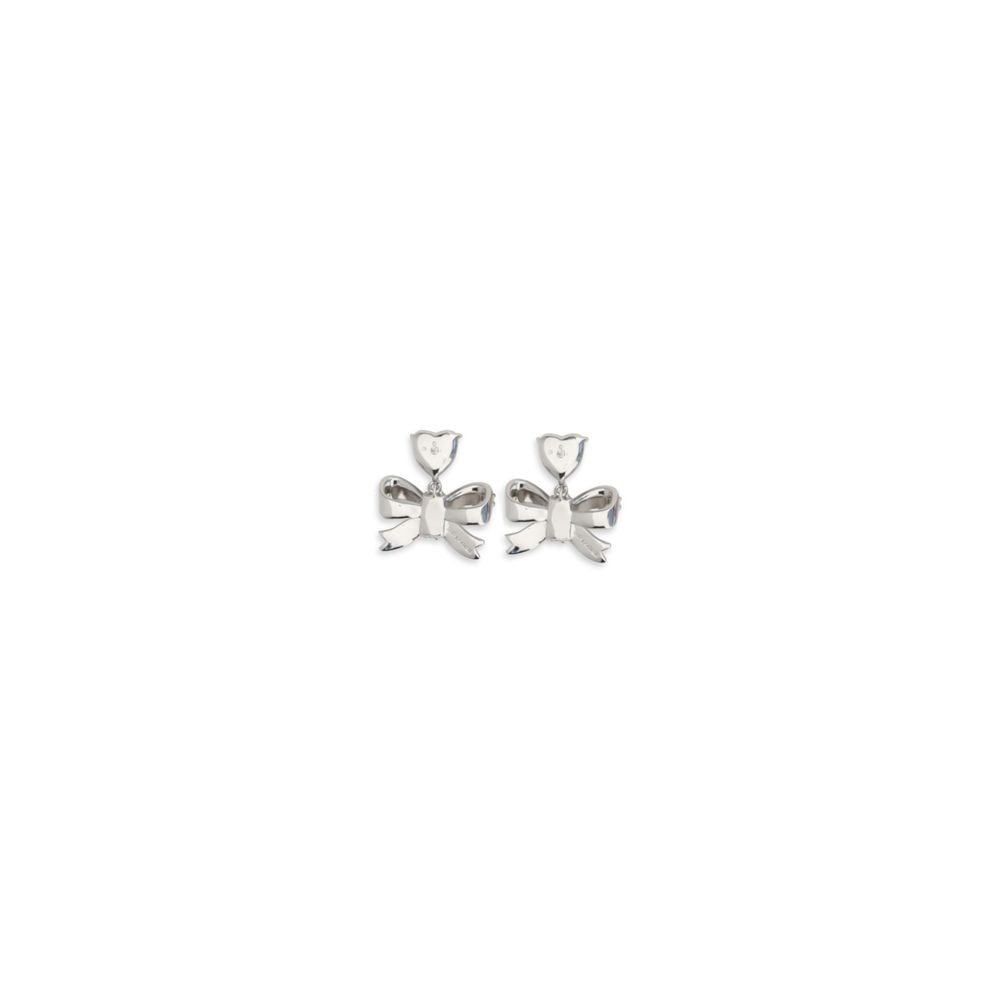 Self-Portrait Silver Brass Heart-Shaped Crystal Bow Drop Earrings