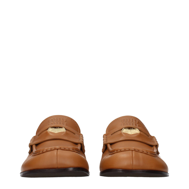 Miu Miu Brown Leather Slip-On Loafers for Women