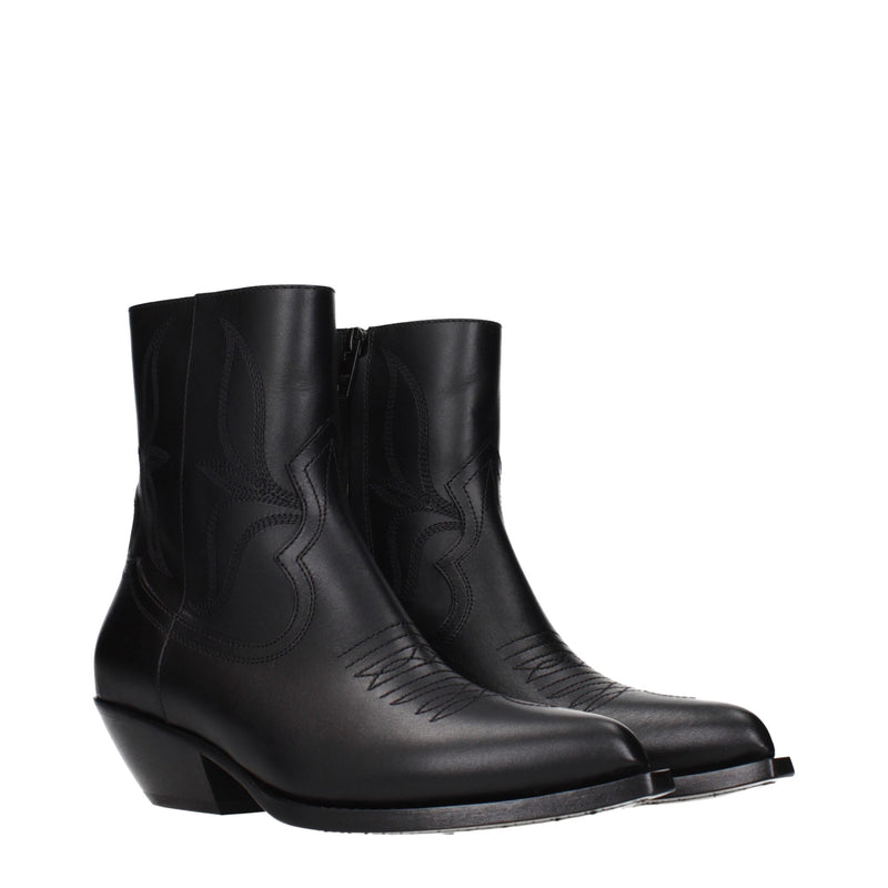 Celine Black Leather Ankle Boots for Women