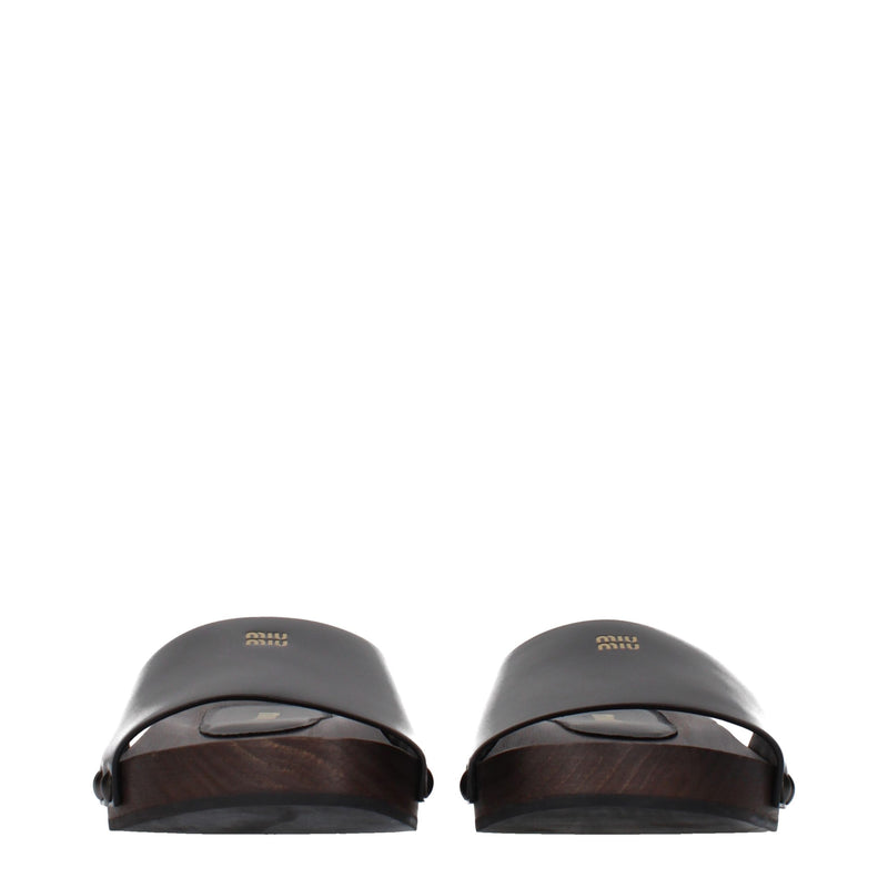Miu Miu Black Leather Slippers for Women