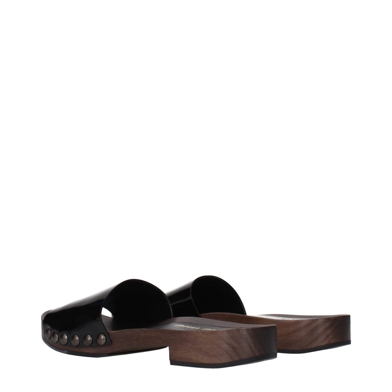 Miu Miu Black Leather Slippers for Women