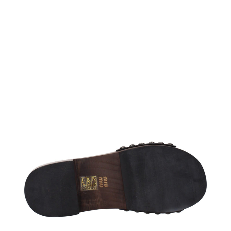 Miu Miu Black Leather Slippers for Women
