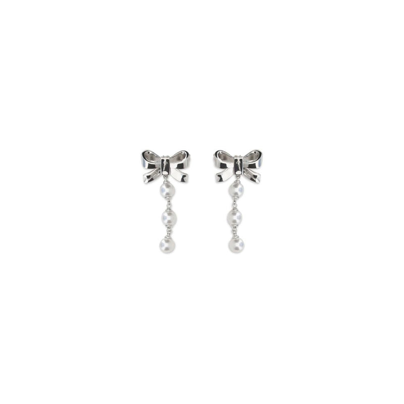 Self-Portrait Silver Brass Earrings with Crystal Bow and Pearl Drop