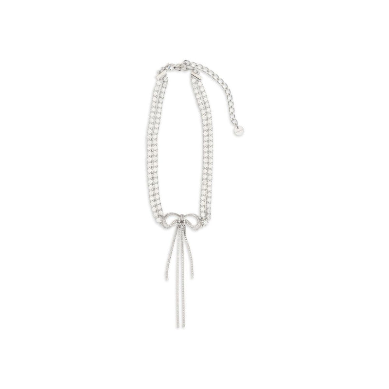 Self-Portrait Silver Brass Necklace with Crystal Bow