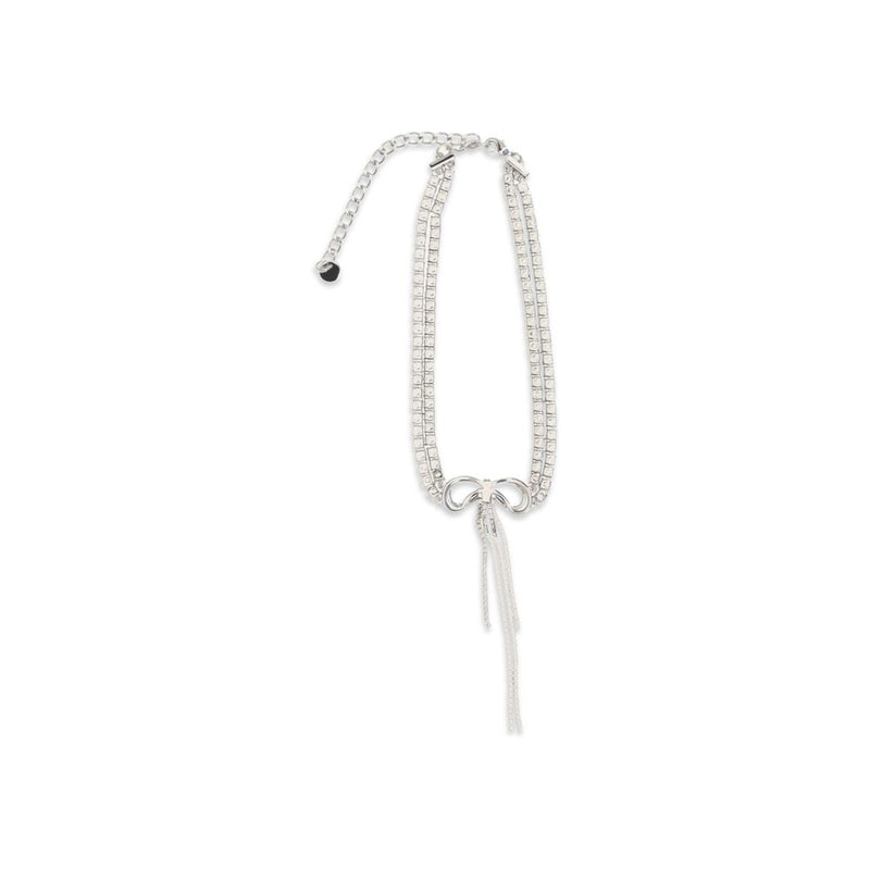 Self-Portrait Silver Brass Necklace with Crystal Bow
