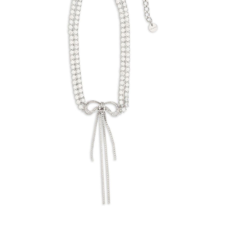 Self-Portrait Silver Brass Necklace with Crystal Bow
