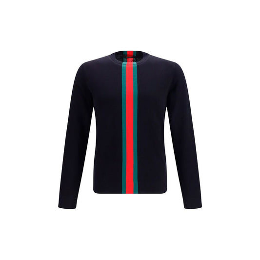 Gucci Blue Cotton Sweatshirt with Web Intarsia