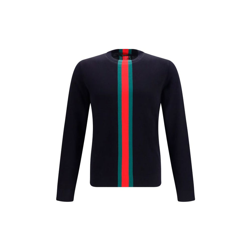 Gucci Blue Cotton Sweatshirt with Web Intarsia