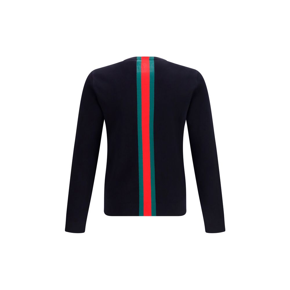 Gucci Blue Cotton Sweatshirt with Web Intarsia