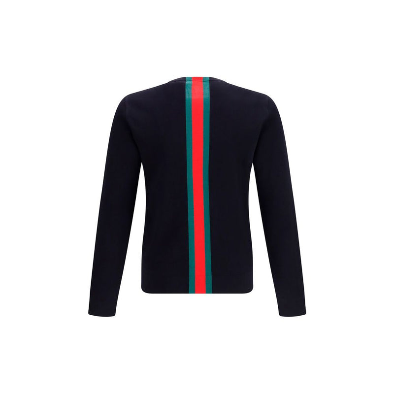 Gucci Blue Cotton Sweatshirt with Web Intarsia