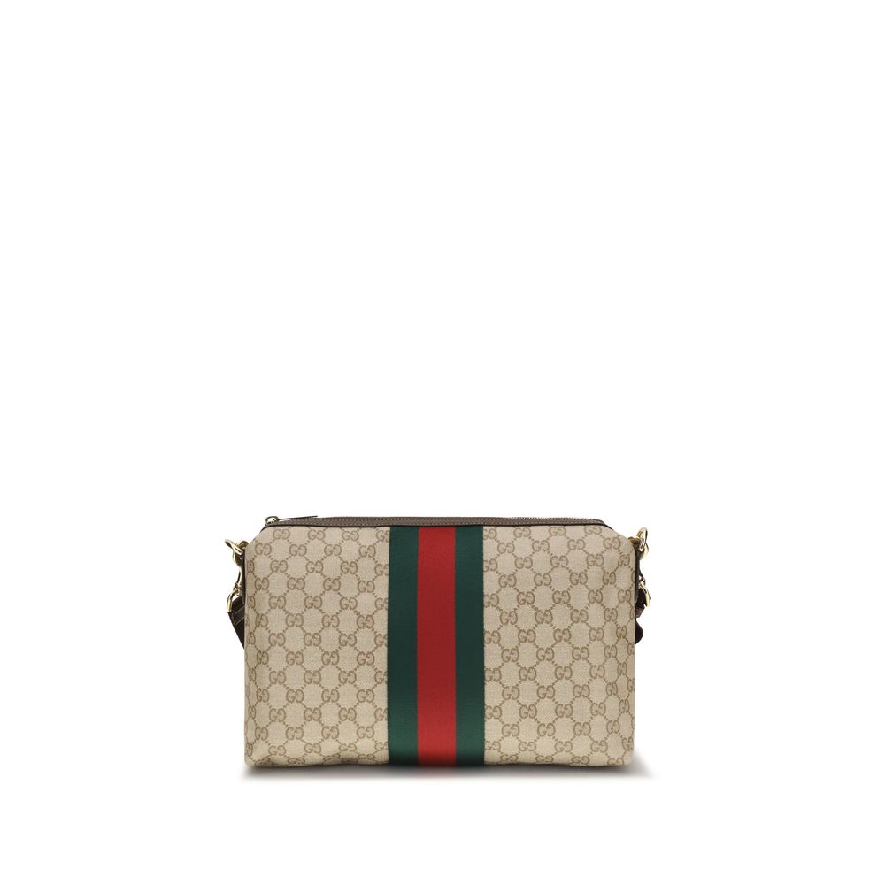 Gucci Beige Fabric GG Shoulder Bag with Web Stripe