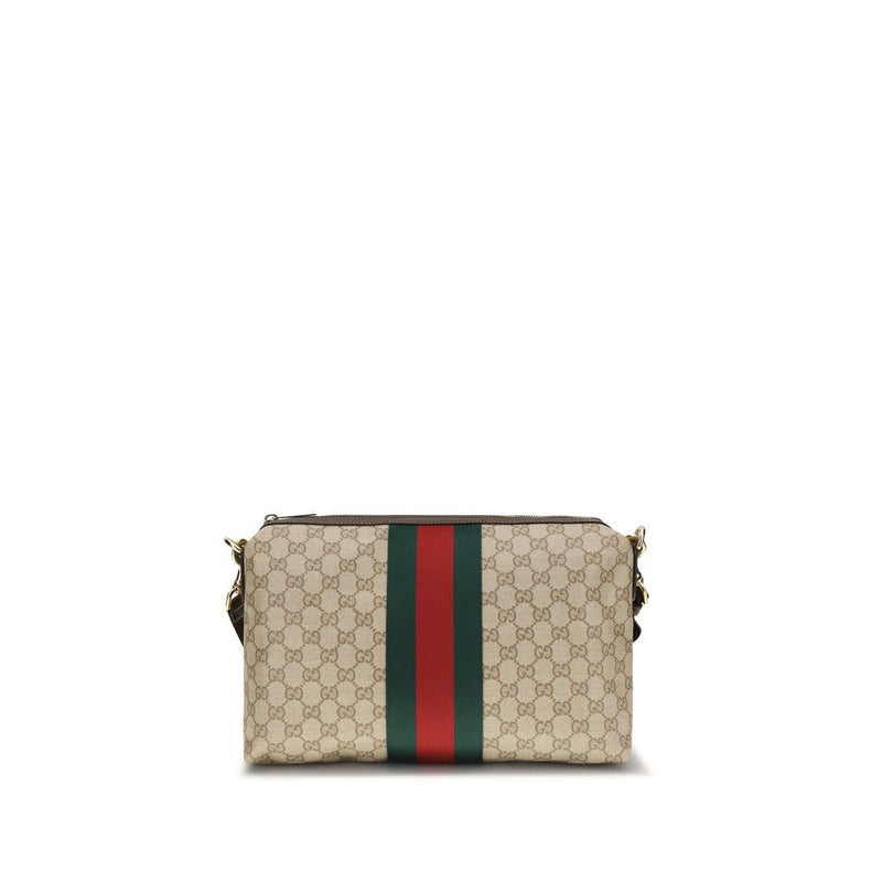 Gucci Beige Fabric GG Shoulder Bag with Web Stripe