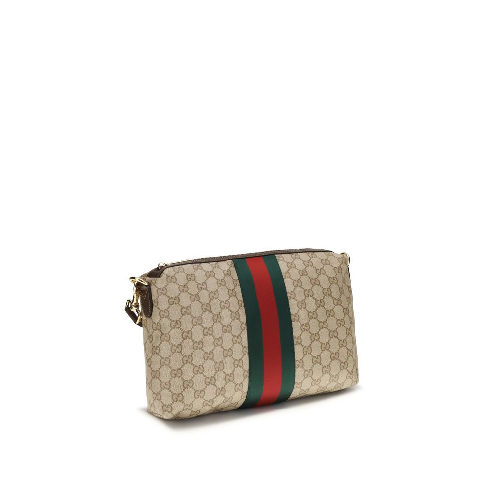 Gucci Beige Fabric GG Shoulder Bag with Web Stripe