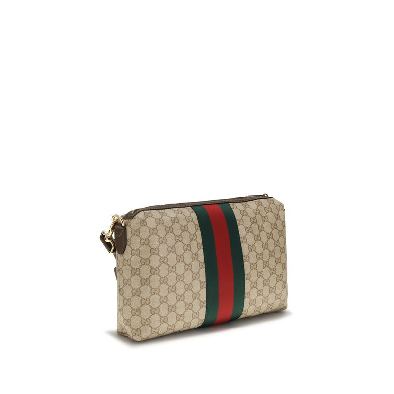 Gucci Beige Fabric GG Shoulder Bag with Web Stripe