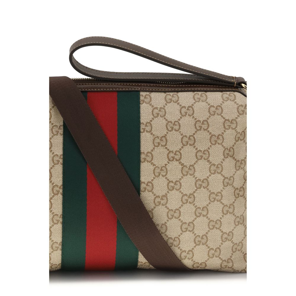 Gucci Beige Fabric GG Shoulder Bag with Web Stripe