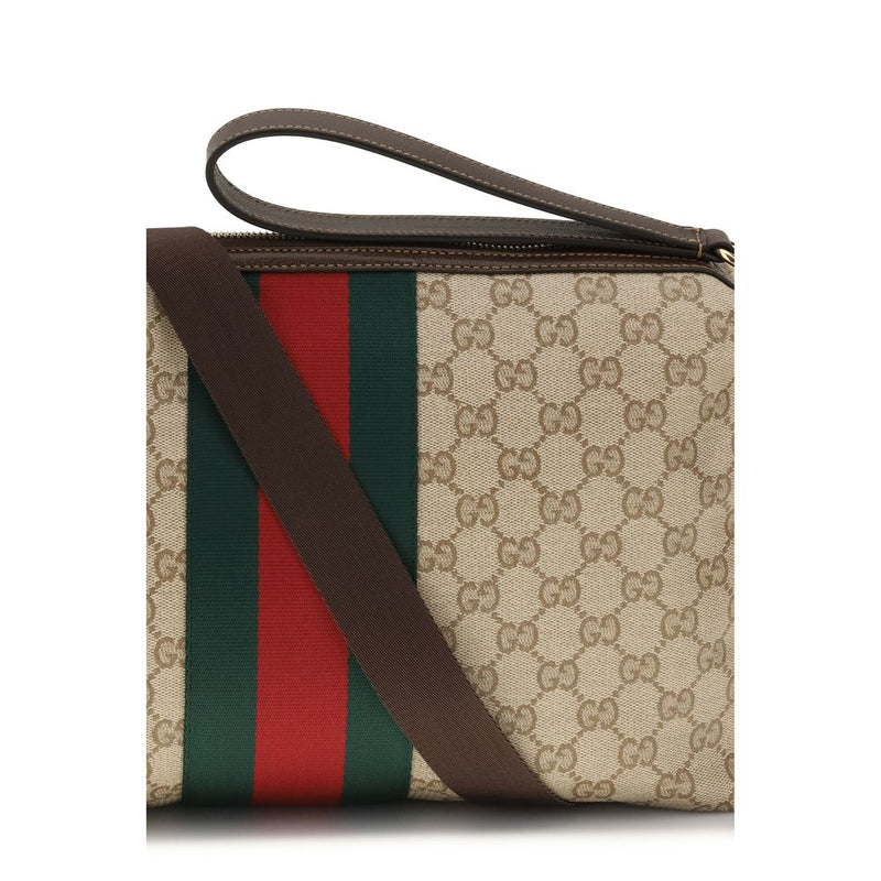 Gucci Beige Fabric GG Shoulder Bag with Web Stripe
