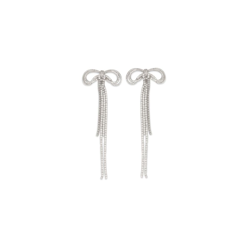 Self-Portrait Silver Brass Earrings with Crystal Bow Design