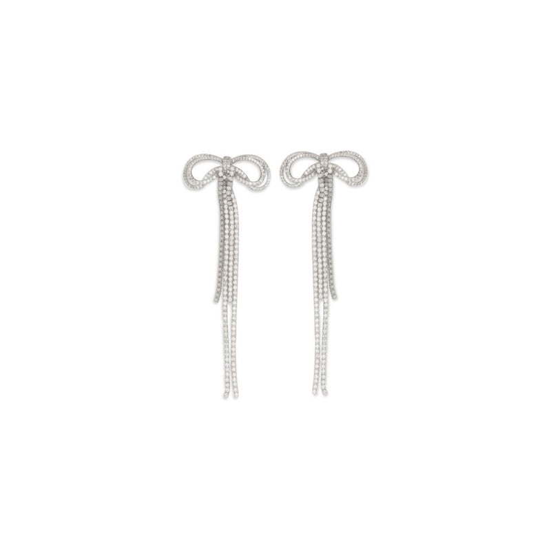 Self-Portrait Silver Brass Earrings with Crystal Bow Design