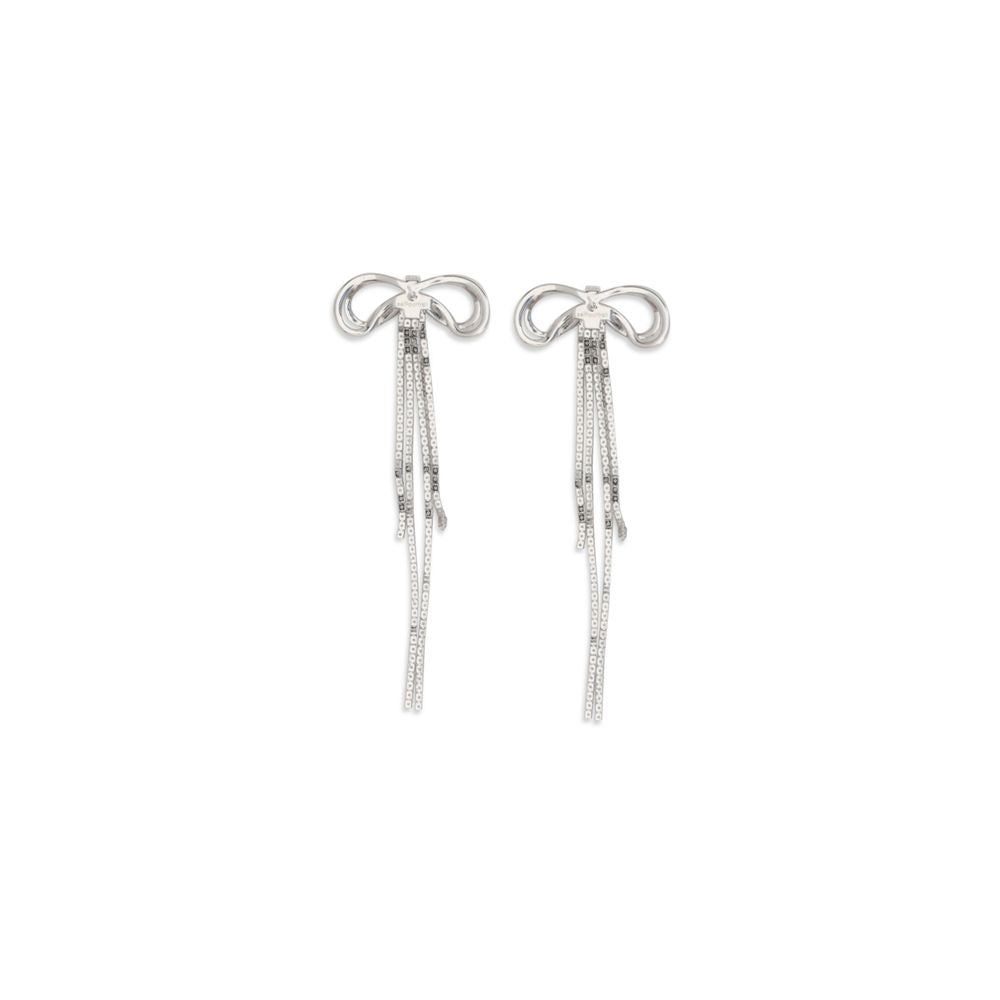 Self-Portrait Silver Brass Earrings with Crystal Bow Design