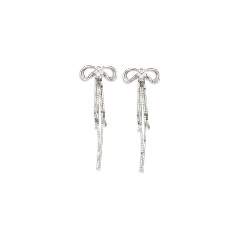 Self-Portrait Silver Brass Earrings with Crystal Bow Design