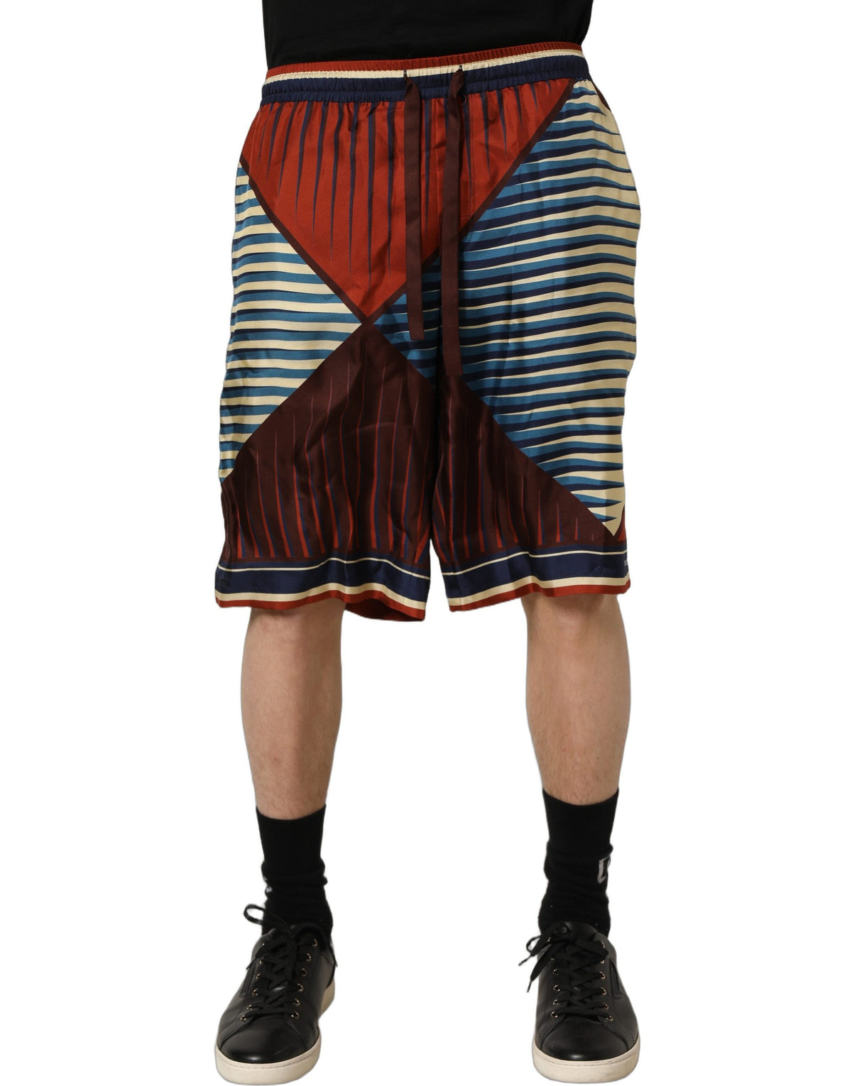 Dolce & Gabbana Multicolor Geometric Silk Bermuda Shorts for Men