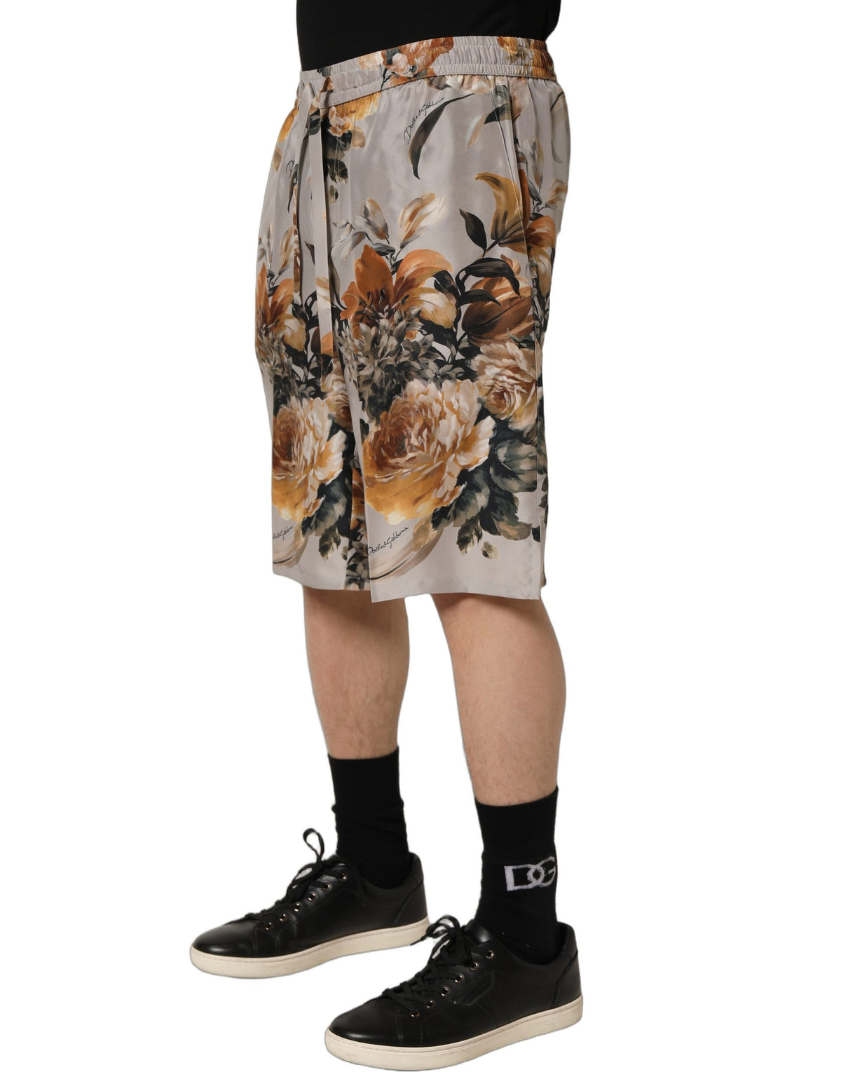 Dolce & Gabbana Beige Floral Print Silk Bermuda Shorts for Men