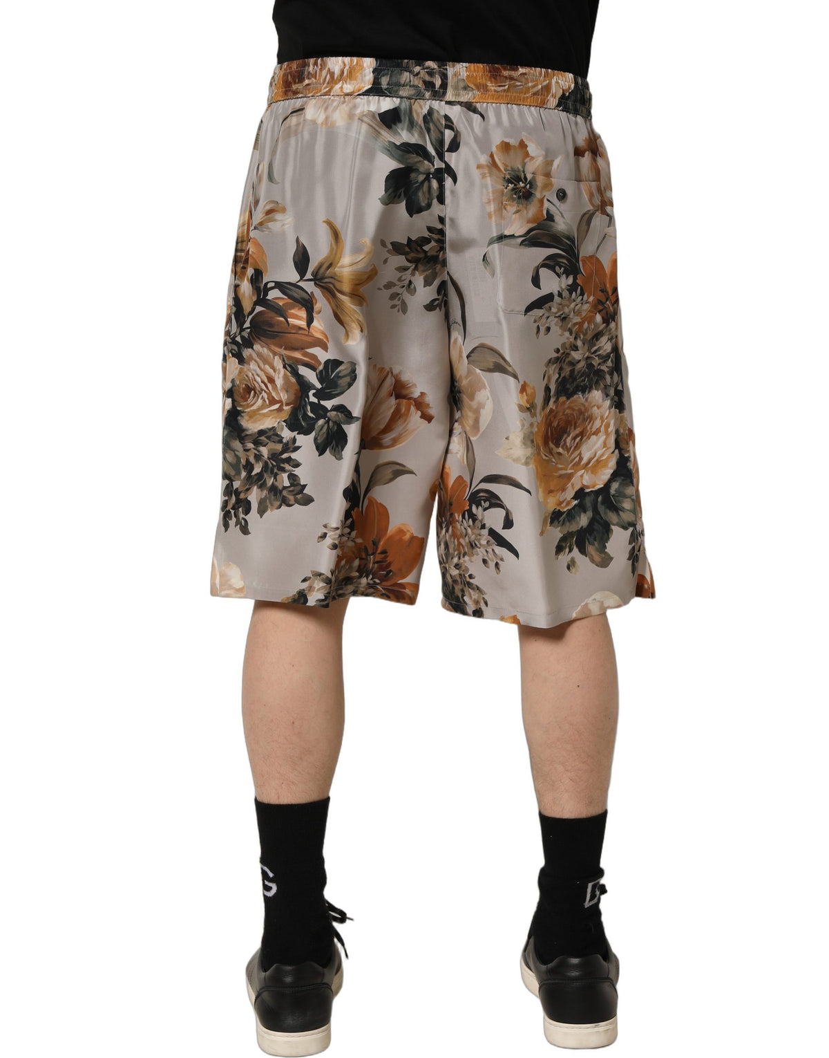 Dolce & Gabbana Beige Floral Print Silk Bermuda Shorts for Men