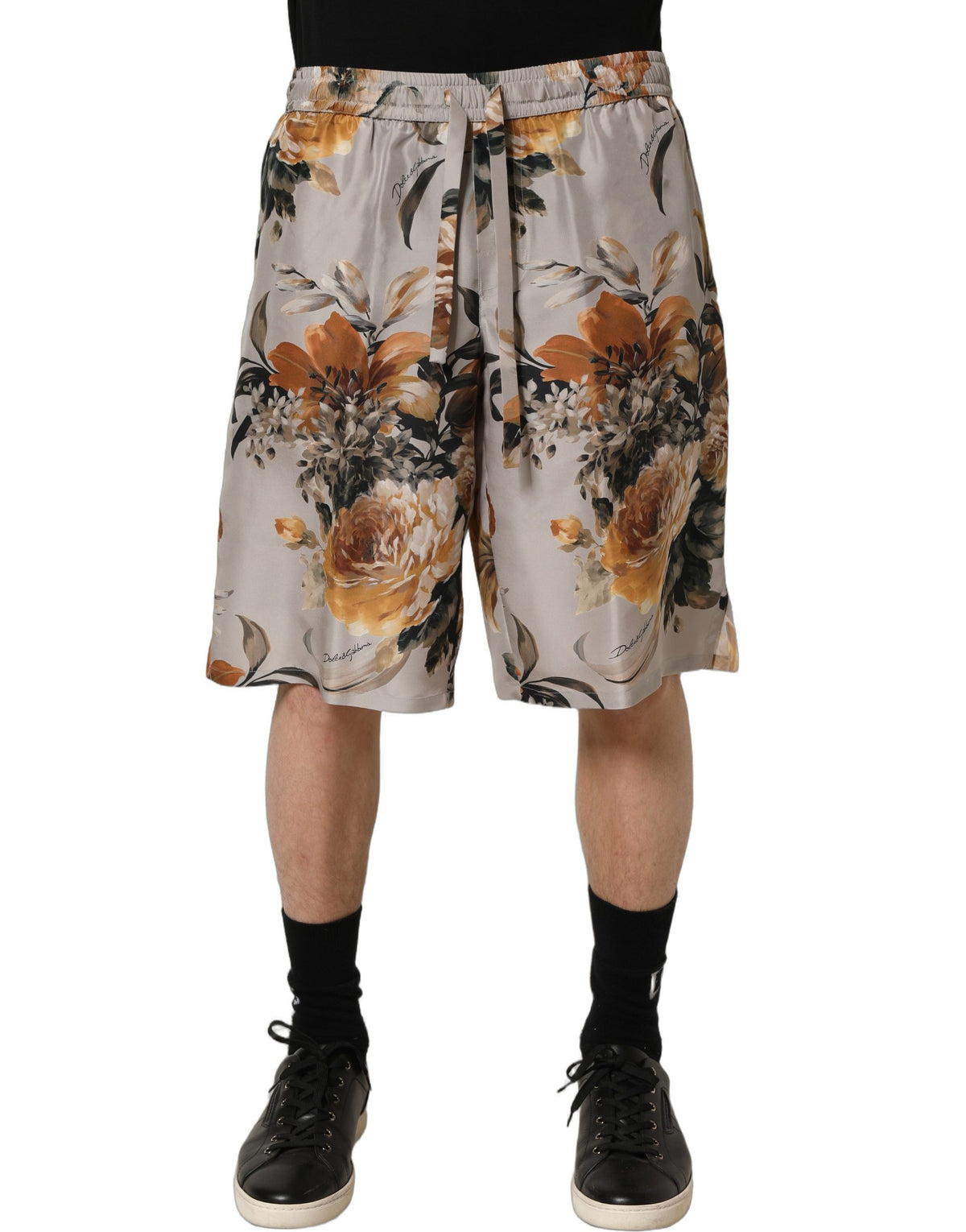 Dolce & Gabbana Beige Floral Print Silk Bermuda Shorts for Men