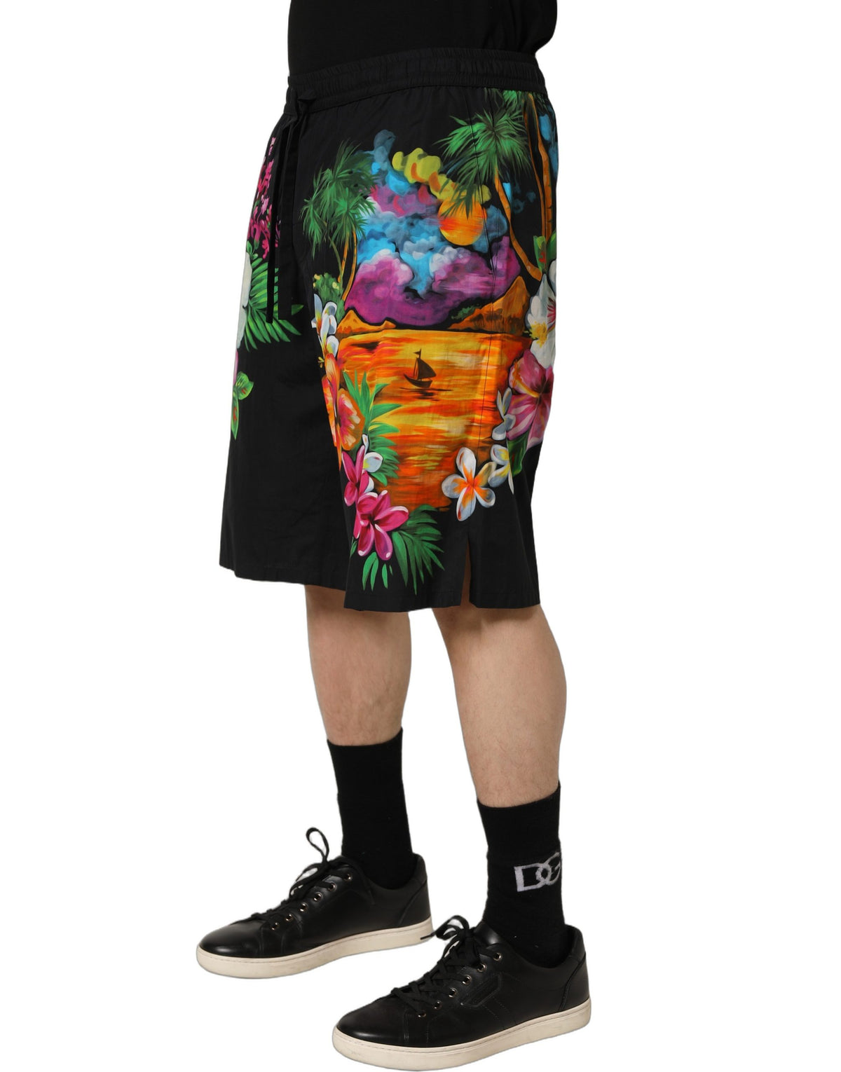 Short bermuda Dolce & Gabbana en coton noir à imprimé floral tropical