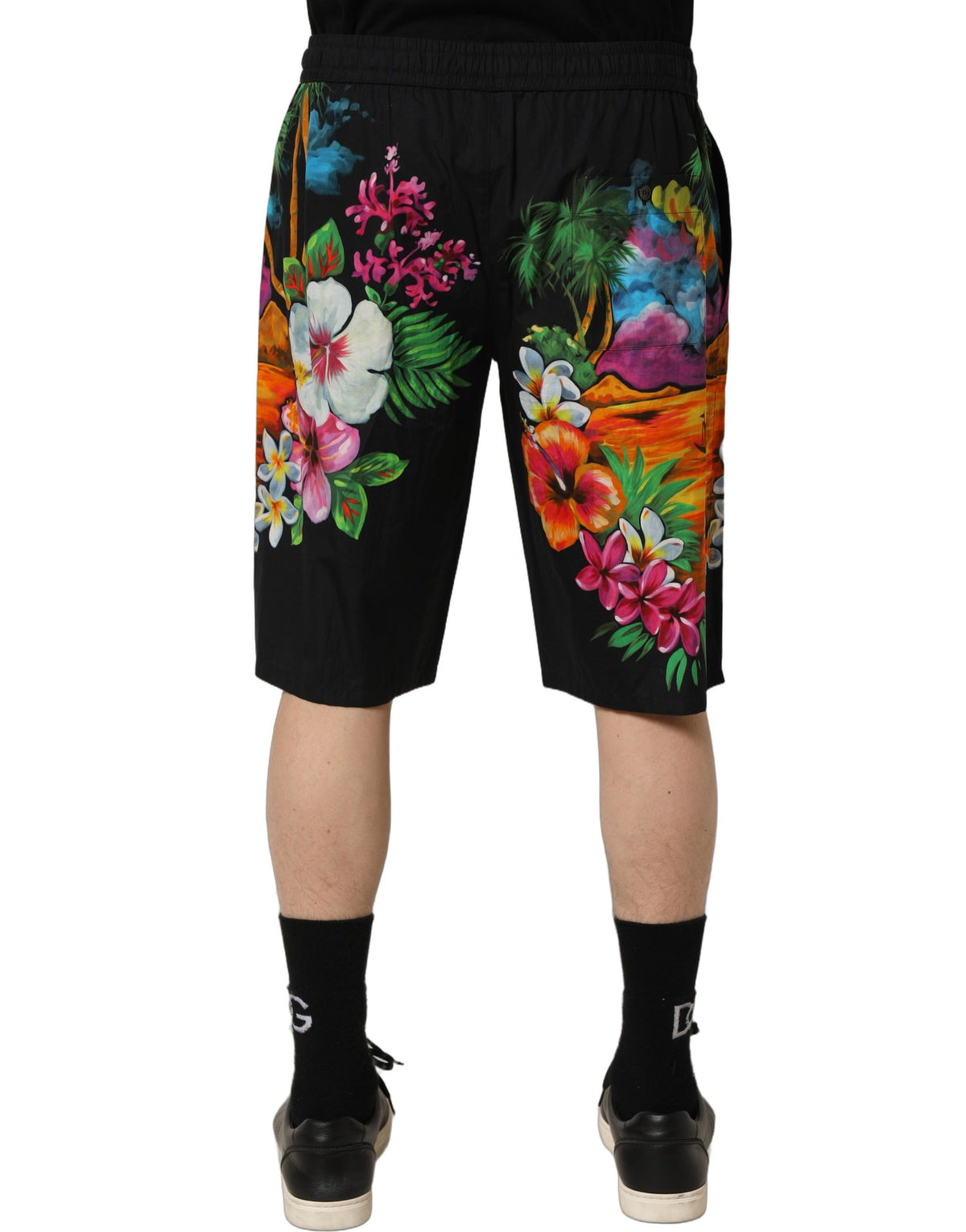 Short bermuda Dolce & Gabbana en coton noir à imprimé floral tropical